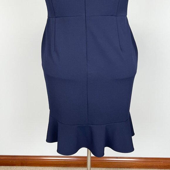 Betsey Johnson Womens Plus Stretch Crepe Dress Navy Blue Ruffle Hem size 14W - Picture 9 of 15